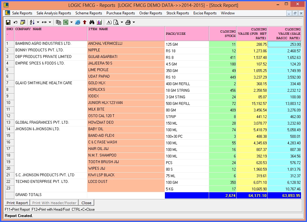 fmcg closing stock item wise